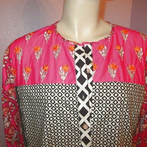 Khaadi Pret EMBROIDERED Kurta DRESS Size 16 MIX PRINT Long Sleeves COTTON Light - Picture 2 of 10